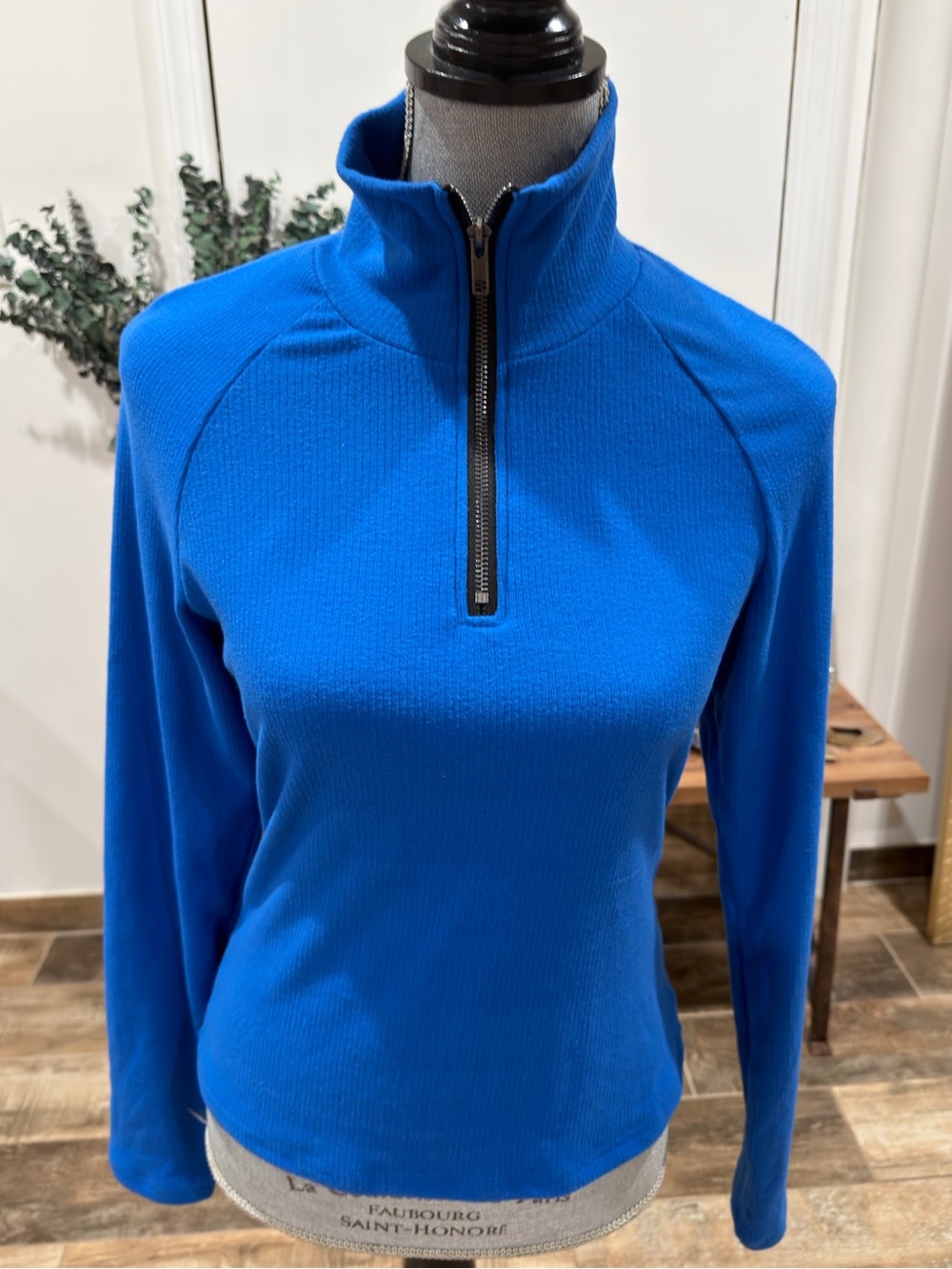 Royal Blue High Neck Quarter Zip Knit Sweater Top